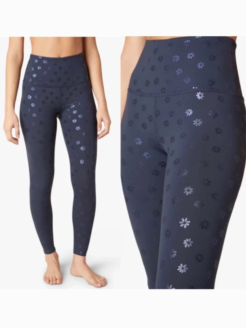 Beyond Yoga Shiny Daisy High Waisted Midi Legging, Nocturnal Navy - XS